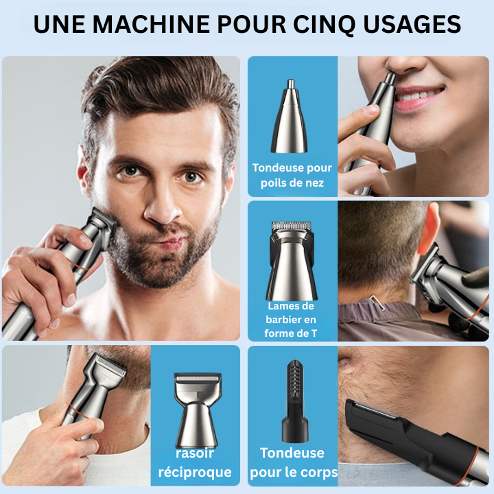 Rasoir Électrique Rechargeable 5 en 1 Résistant à l’Eau